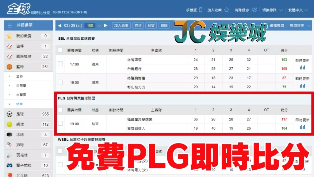 plg即時比分網站